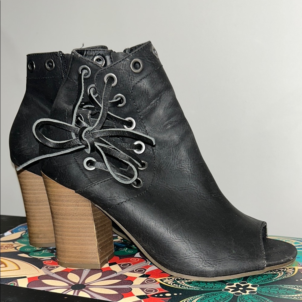 Black Ankle Boots with Lace-Up Detail